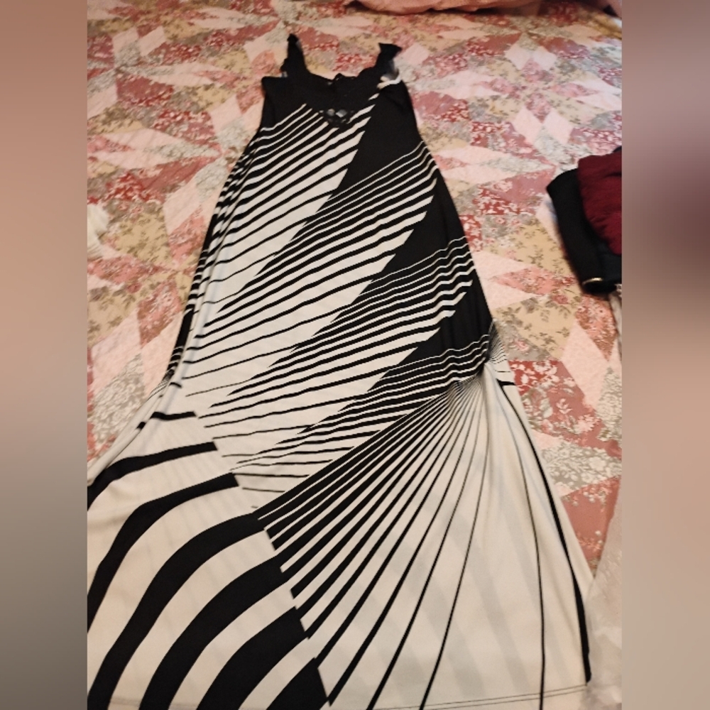 Elegant Black and White Striped Dress